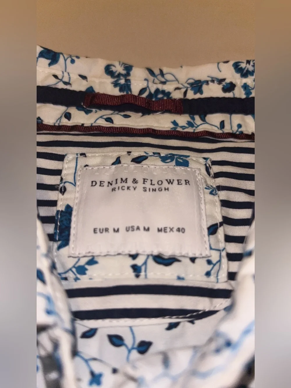Denim & Flower White Shirt with Blue Floral Print